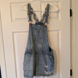 Forever 21 distressed short overalls